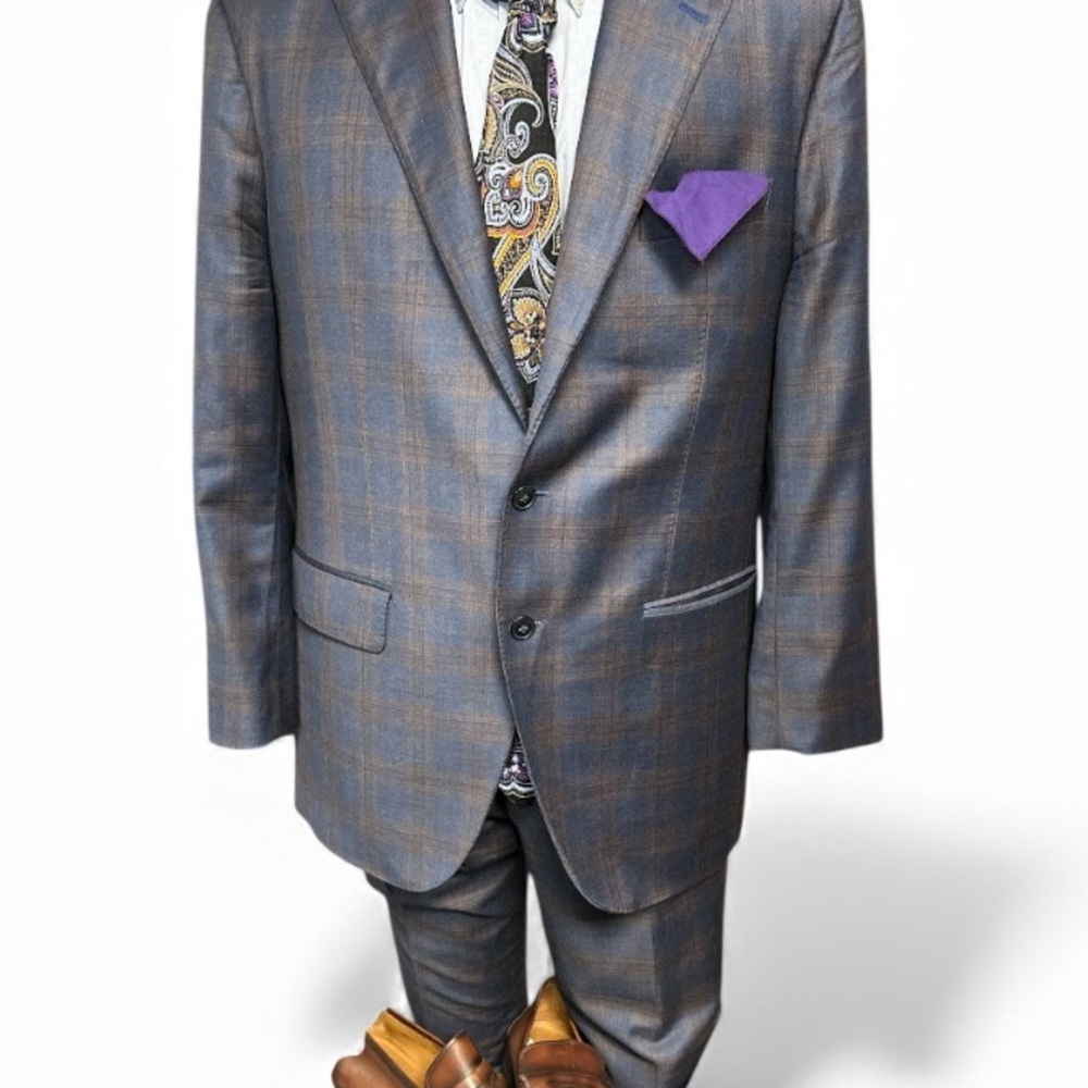 Reda 1865 Milano Italian made Men's Brown Plaid Suit with Purple Accent Custom